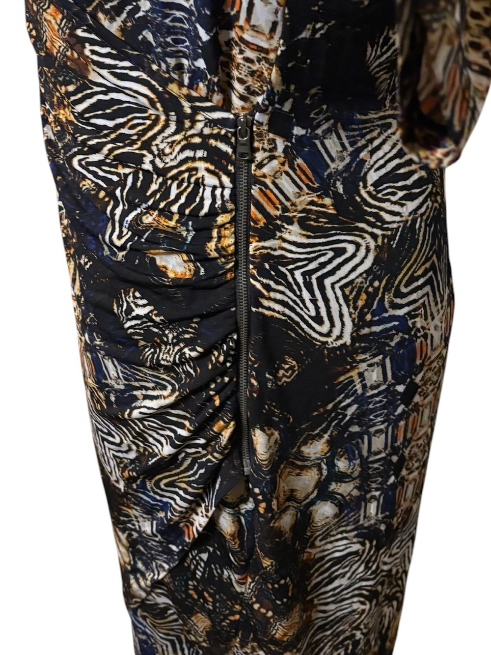 Cato 16 Dress Short Sleeve V-Neck side zip Midi Rouch Black Tan Print - Picture 5 of 9